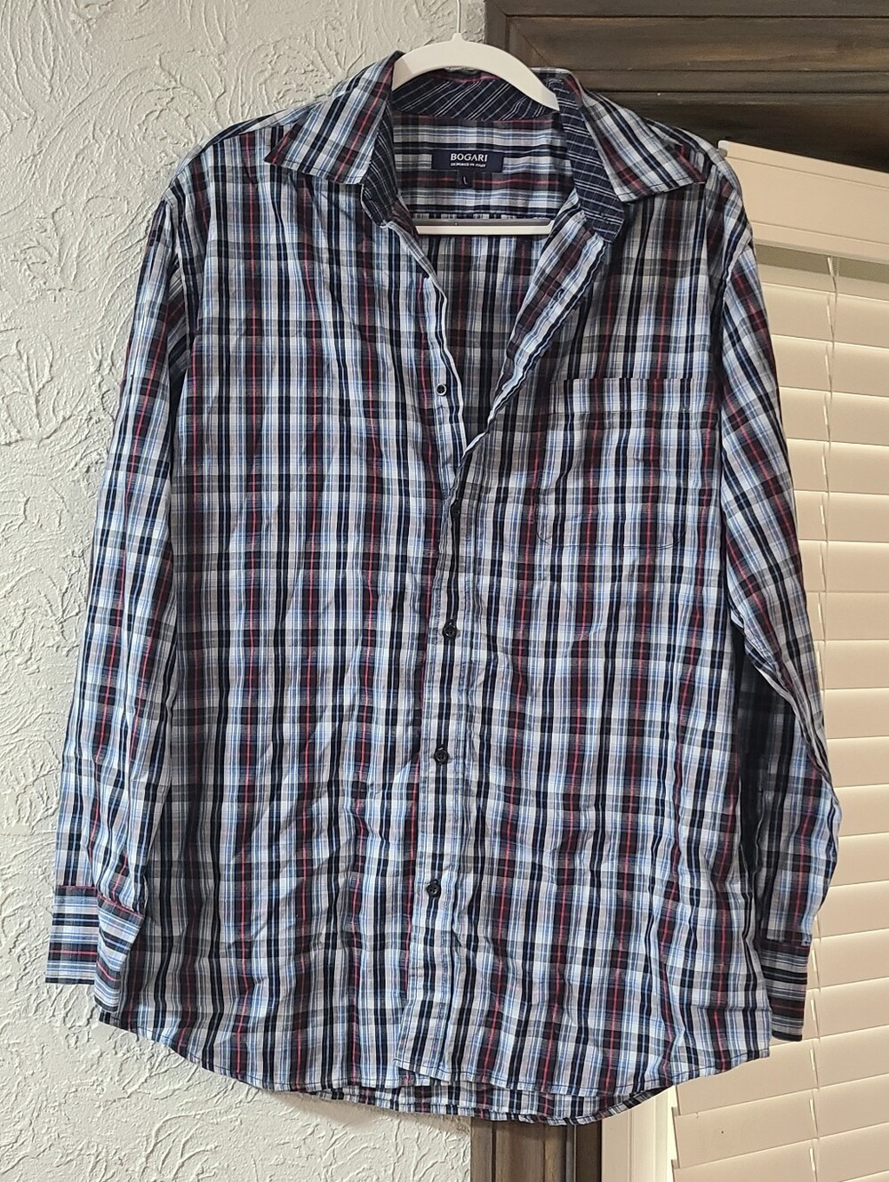 Men's Bogari plaid button-down shirt- classic check pattern-blue/black/white/red